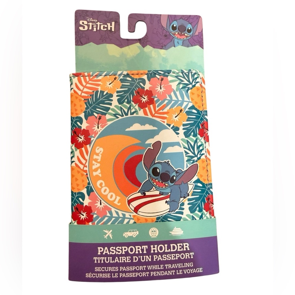 Disney Stitch Tropical Floral Passport Sleeve in Teal, Orange, Pink NWT